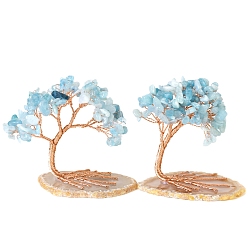 Аквамарин Украшения для елки из натуральной аквамариновой крошки, с латунной проволокой, обернутой украшением фэн-шуй на удачу, 85x79 мм