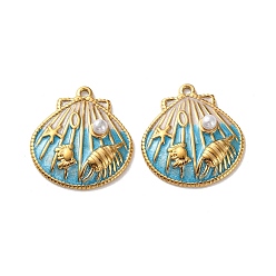 Золотой 304 прелести нержавеющей стали, формы раковины, с эмалью и АБС-пластиком, имитация жемчуга, ионное покрытие (ip), золотые, 29x27x6 мм, отверстие : 1.8 мм