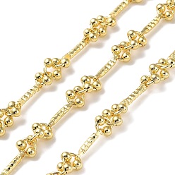Real 18K Gold Plated Rack Plating Brass Ring & Bar Link Chains, Soldered, with Spool, Cadmium Free & Lead Free, Real 18K Gold Plated, 12x2mm, 6.5x5x6.5mm