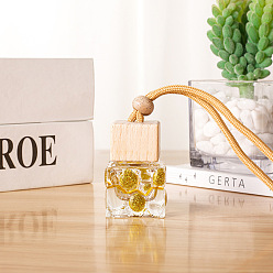 Прозрачный Кубический стеклянный пустой многоразовый автомобильный флакон духов, Автомобильный подвесной диффузор для ароматических масел, бутылка, подвески, декор, с деревянной крышкой, прозрачные, 50x31 мм, емкость: 10 мл (0.34 жидких унций)
