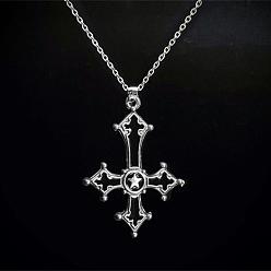 Черный Ожерелья с подвеской в виде перевернутого креста из готического сплава и эмали, платина, чёрные, 17.72 дюйм (45 см)