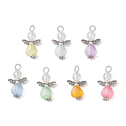 (52) Непрозрачная лаванда Прозрачные акриловые подвески, с сплава крыла, ангел, разноцветные, 23x14x6 мм, отверстие : 3 мм