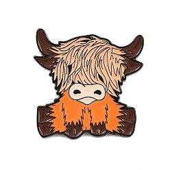 Оранжевый Черная эмалированная булавка, як, Значок из сплава для окраски рюкзака, одежды, оранжевые, 29x29.5 мм