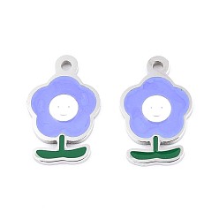 Нержавеющая Сталь Цвет 304 из нержавеющей стали шармы эмали, цветочный шарм, цвет нержавеющей стали, 12.5x8x0.8 мм, отверстие : 1.2 мм