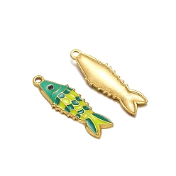 Зеленый Шкентели нержавеющей стали, с эмалью, золотые, амулет из рыбы сардина, зелёные, 26x8 мм
