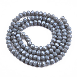 Light Steel Blue Electroplate Glass Beads Strands, Pearl Luster Plated, Faceted, Rondelle, Light Steel Blue, 8x6mm, Hole: 1~1.4mm, about 67~72pcs/strand, 16.14~16.53 inch(41~42cm)