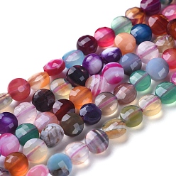 Colorful Natural Banded Agate/Striped Agate Beads Strands, Faceted, Dyed & Heated, Flat Round, Mixed Color, 6~7x4~4.5mm, Hole: 1mm, about 61~64pcs/strand, 14.96 inch(38cm)