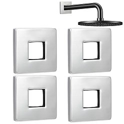 Stainless Steel Color 4Pcs 201 Stainless Steel Shower Arm Flange Decorative Cover, Square, Stainless Steel Color, 66x66x9mm, Inner Diameter: 25x25mm
