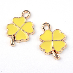 Желтый Светло-золотого сплава эмали подвески, клевер, желтые, 19x12.5x1.5 мм, отверстие : 2 мм