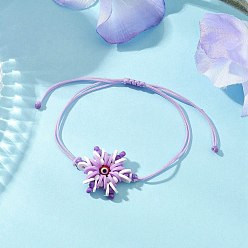 Лиловый Регулируемые нейлоновые браслеты, гексаграмма с браслетами от сглаза для женщин, с бусинами лэмпворк и стеклянными бусинами, сирень, внутренний диаметр: 2~3-3/8 дюйм (5~8.5 см)