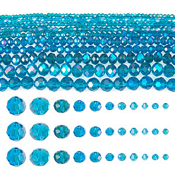Steel Blue 11 Strands 11 Styles Electroplate Glass Beads Strands, Half Rainbow Plated, Faceted, Steel Blue, 2.9~3.3mm