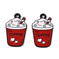 (123L) Белый крем непрозрачный блеск Подвески из эмалевого сплава с краской для выпечки, амулеты чашка кофе, чёрные, огнеупорный кирпич, 24x14x1 мм, отверстие : 1.8 мм