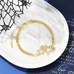 Звезда Браслеты с подвесками из латуни с прозрачным кубическим цирконием, браслеты из кубинской цепочки для женщин, реальный 18 k позолоченный, звезда, 7-3/8 дюйм (18.7 см)