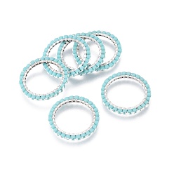 Бледно-бирюзовый Японский бисер miyuki & toho ручной работы, с посеребренными 304 кольцами из нержавеющей стали, Ткацкий станок, кольцо / круг, бледные бирюзовая, 18~19x1.7 мм, внутренний диаметр: 14 мм