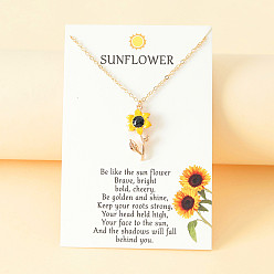 Золотой Ожерелья с подвесками из эмалевого сплава подсолнуха, золотые, золотые, 17.72 дюйм (45 см)