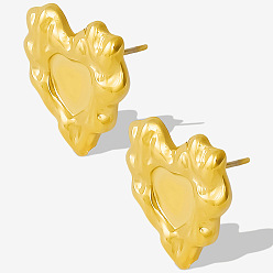 Настоящее золото 18K Модные серьги-гвоздики неправильной формы в форме сердца для женщин, 304 высококачественные серьги из нержавеющей стали, реальный 18 k позолоченный, 19x18 мм
