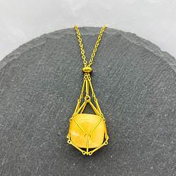 Топаз Нефрит Натуральный топаз нефрит самородки макраме мешочек кулон 201 ожерелья из нержавеющей стали цепи, реальный 18 k позолоченный, 23.62 дюйм (60 см)