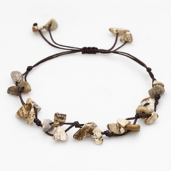 Пейзажный Джаспер Натуральная картина яшмы плетеные браслеты из бисера, чип, 6-1/4~10-1/4 дюйм (16~26 см)