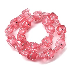 Бледно-фиолетовый Красный Прозрачные стеклянные бусины, с эмалью, краб, бледно-фиолетовый красный, 12~13x13~14x6~7 мм, отверстие : 1 мм, около 30 шт / нитка, 13.39 дюйм (34 см)