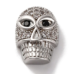 Платина Обшивка стойки латунь с циркониевыми бусинами, без кадмия и без свинца, долговечный, череп, платина, 13x9.5x6 мм, отверстие : 1.2 мм