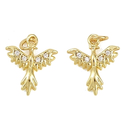 Eagle Латунные микропаве прозрачные кубические циркониевые подвески, реальный 18 k позолоченный, орел, 13x11x2 мм, отверстие : 2.5 мм
