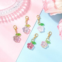 (52) Непрозрачная лаванда Стеклянные подвески в виде цветов, с карабинами из цинкового сплава для украшений сумок, разноцветные, 34.5 мм