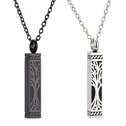Mixed Color 2Pcs 2 Colors Stainless Steel Cuboid with Tree of Life Pendant Urn Ashes Necklaces, Mixed Color, 21.38~21.65 inch(54.3~55cm), 1pc/color
