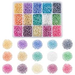 Mixed Color 300g 15 Colors Glass Seed Beads, Ceylon, Round, Mixed Color, 3mm, Hole: 1mm, 20g/color