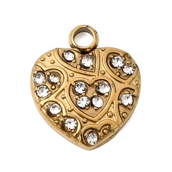Сердце 304 прелести нержавеющей стали, со стразами, ионное покрытие (ip), золотые, сердце, 12.5x10.5x2.5 мм, отверстие : 1.8 мм