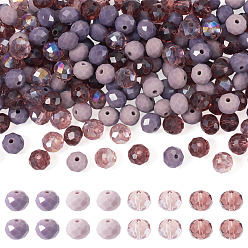 Lila 200Stk. 4 Farben galvanisieren Glasperlenstränge, ab Farbe plattiert, facettiert, Rondell, lila, 8x6 mm, Bohrung: 1 mm, über 50pcs / Farbe