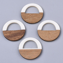 Белый Подвески из смолы и ореха, непрозрачный, воском, плоская сумка круглой формы, белые, 28x3 мм, отверстие : 10x17 мм