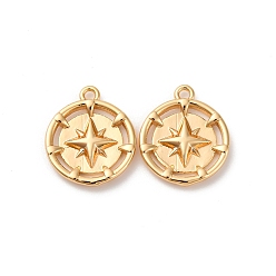 Настоящее золото 18K Латунные подвески, без кадмия, без никеля и без свинца, плоские круглые и звездные подвески, реальный 18 k позолоченный, 17x14x2 мм, отверстие : 1.5 мм