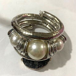 Светло-серый Женские браслеты с круглыми бусинами из сплава, железа и смолы, платина, светло-серый, внутренний диаметр: 2-1/8 дюйм (5.5 см)