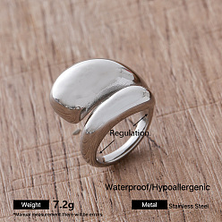 Stainless Steel Color Irregular 304 Stainless Steel Cuff Open Rings for Women, Stainless Steel Color, Adjustable