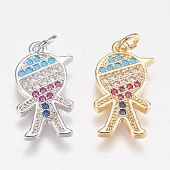 (52) Непрозрачная лаванда Латунные микро проложить кубического циркония подвески, мальчик, разноцветные, 18.5x11.5x1.5 мм, отверстие : 2.5 мм