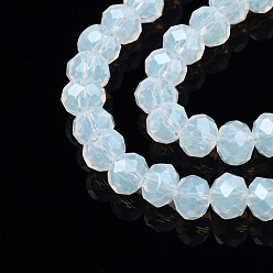 Clear Electroplate Glass Beads Strands, Imitation Jade Beads, Pearl Luster Plated, Faceted, Rondelle, Clear, 6x5mm, Hole: 1mm, about 85~88pcs/strand, 16.1~16.5 inch(41~42cm)