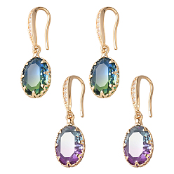 (52) Непрозрачная лаванда 2 пары 2 цветные латунные серьги с кубическим цирконием, овальные, золотые, разноцветные, 35x10.5 мм, 1 пара / цвет