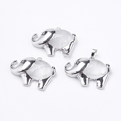 Хрусталь Природного кварца хрустальных подвесок, подвески из горного хрусталя, с латунной фурнитурой платинового цвета, слон, 29x38x10 мм, отверстие : 5x3.5 мм