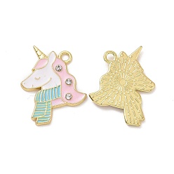 Разноцветный Панданты из сплава со стразами, с эмалью, подвески единорога на рождество, красочный, 27x21.5x1.5 мм, отверстие : 2 мм