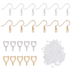 Platinum & Golden Brass Earring Hooks, Ear Wire, with Ice Pick Pinch Bails and Plastic Ear Nuts, Platinum & Golden, 10.8x7.4x1.8cm