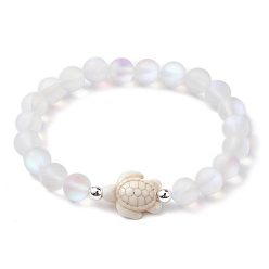 Turtle Браслеты из синтетической бирюзы, окрашенные в пляжную черепаху, 8круглые эластичные браслеты из синтетического лунного камня с бусинами для женщин и мужчин, бежевые, внутренний диаметр: 2-1/8 дюйм (5.5 см), 8 мм