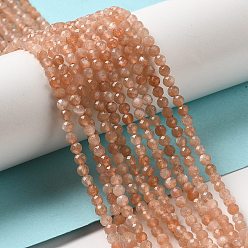 Peach Moonstone Натуральный персиковый лунный камень, граненые, круглые, класс А, 3.5 мм, отверстие : 0.6 мм, около 115 шт / нитка, 15'' (38.1 см)