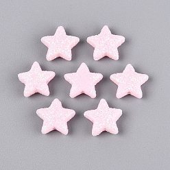 Neblige Rose Opake Legierung Perlen, mit Glitzerpulver, Stern, neblige Rose, 13.5x14.5x4 mm, Bohrung: 1.6 mm