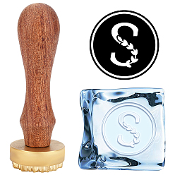 Letter S 1головка штампа из латуни золотистого тона, с прямоугольными бархатными мешочками 1pc и ручкой из грушевого дерева 1pc, для сургучной печати, Письмо с, латунная головка штампа: 30x12 мм