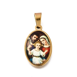 Белый Религиозная тема 304 подвески из нержавеющей стали с эпоксидной смолой, овальные, ионное покрытие (ip), реальный 18 k позолоченный, белые, 23x14.5x6 мм, отверстие : 6x4 мм