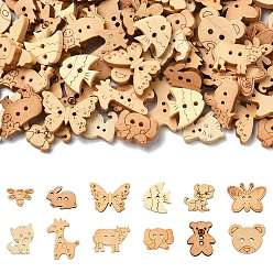 Mixed Shapes 120 шт. 12 стили 2 деревянные пуговицы с отверстием, бежевые, разнообразные, 10.5~25x15.5~23.5 х. 2.5~3.52 мм, отверстие : 1.2~2.5 мм, 10 шт / стиль