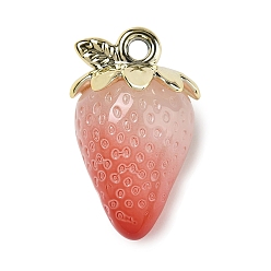 Indian Red Luminous Acrylic Pendants, Imitation Jelly, Strawberry Charms, Glow in the Dark, Indian Red, 33.5x20x18.5mm, Hole: 3.2mm