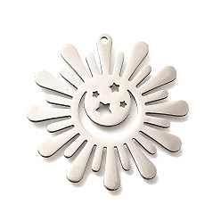 Нержавеющая Сталь Цвет 201 подвески из нержавеющей стали, лазерная резка, очарование солнца, анти-тускнение, цвет нержавеющей стали, 35x35x1 мм, отверстие : 1.5 мм