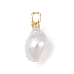 Shell Shape Colgantes de perlas de latón y plástico ABS, chapado en rack, larga duración plateado, sin plomo y el cadmio, real 18 k chapado en oro, encanto de caracola, 20.5x10x9 mm, agujero: 3x2 mm