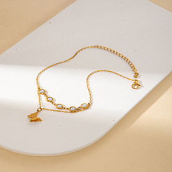 Бабочка 304 браслеты из нержавеющей стали и пластика с жемчужными подвесками, золотые, белые, бабочка, 8-1/4 дюйм (210 мм)